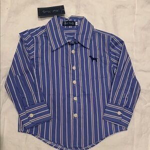 NWT New Trish Scully Blue and White Kids Striped Button Down Drews Shirt Size 2